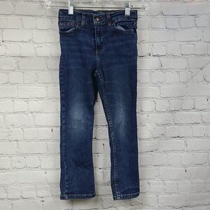 TRUE CRAFT Boys 6 Straight Leg Dark Blue Jeans Small Distressed Stretch Denim